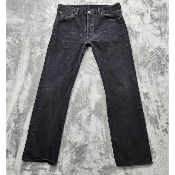 Vintage Levi's 501 Jeans Mens W35 L32 Faded Black Denim Button Fly Straight Leg - Picture 1 of 13